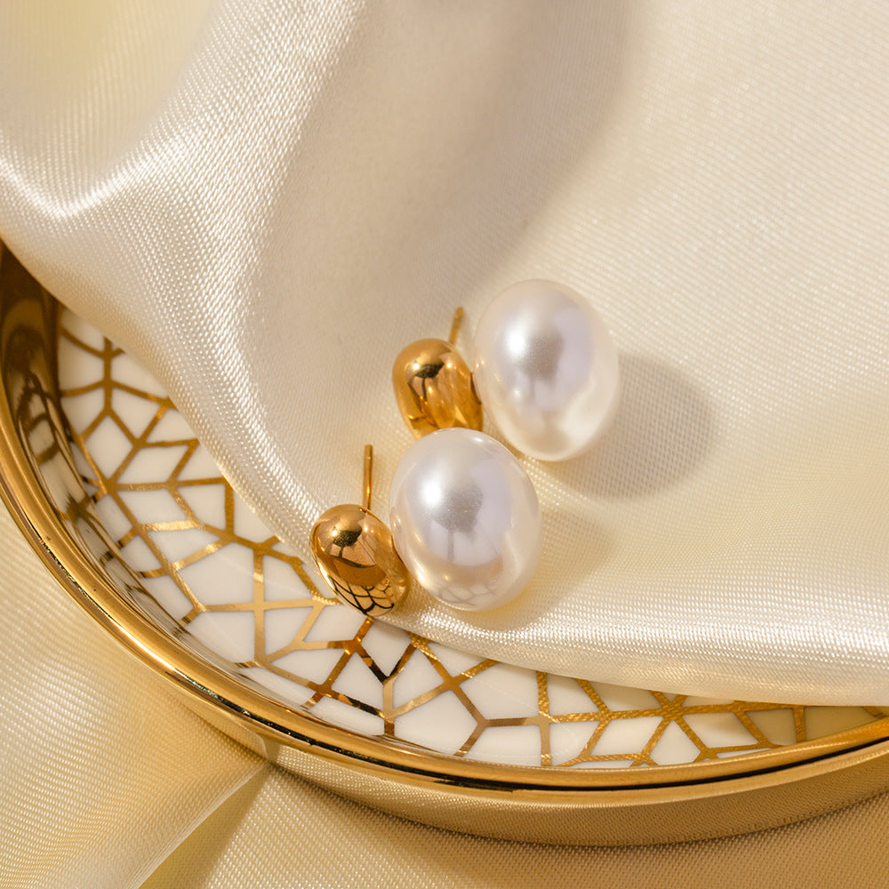 Two-color Timeless WhiteAkoya Pearl Elegant 18k Vermeil Gold Plated Stud Earrings | Mix Mix Style-Mix MIx Style