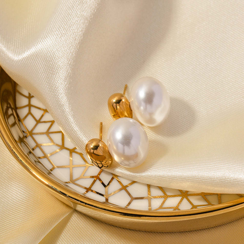 Two-color Timeless WhiteAkoya Pearl Elegant 18k Vermeil Gold Plated Stud Earrings | Mix Mix Style-Mix MIx Style