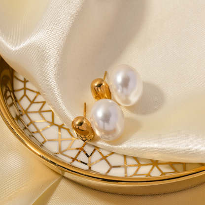 Two-color Timeless WhiteAkoya Pearl Elegant 18k Vermeil Gold Plated Stud Earrings | Mix Mix Style-Mix MIx Style