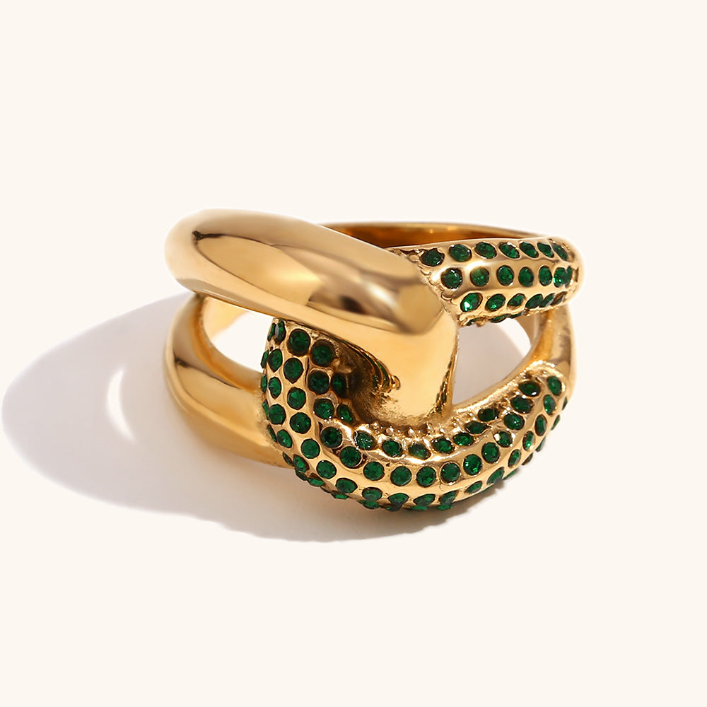 Vintage Style Crossed Geometric Black Round Diamond Luxury/ 18k Vermeil Gold Plated Ring Jewelry | Mix Mix Style-Mix MIx Style