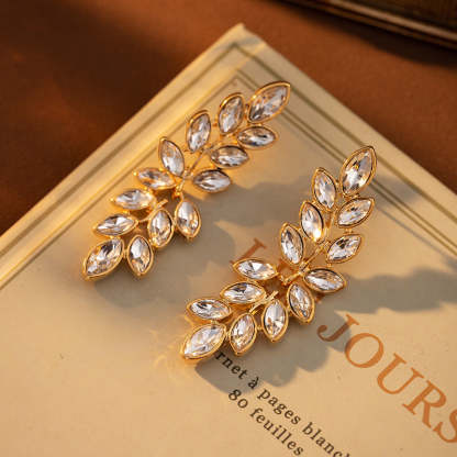 Retro Classic Green Leafs Marquise Diamonda Luxury 18k Gold Plated Necklace Earring Jewelry Set | Mix Mix Style-Mix MIx Style