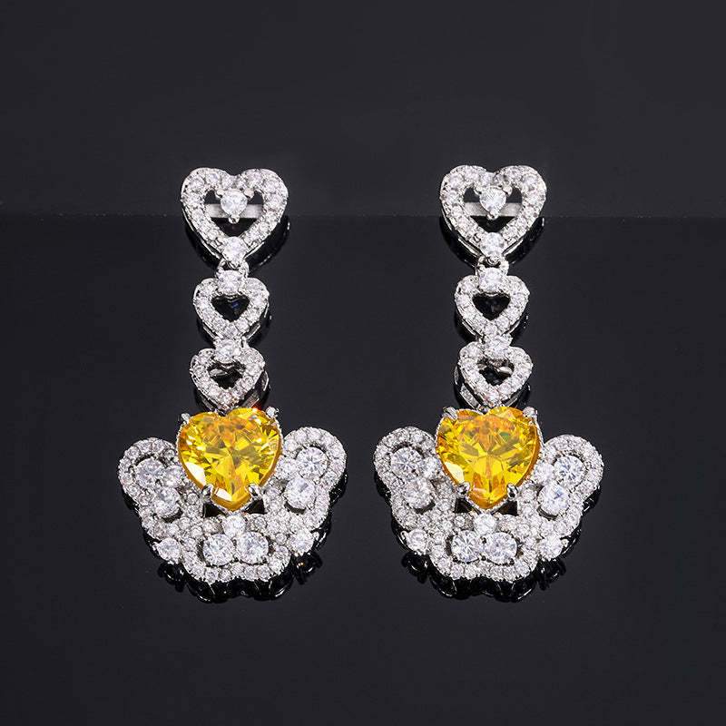 Red/Pink/Yellow Retro Pendant Heart Cut Diamond Luxury 18k White Gold Plated Necklace Earrings Jewelry Set | Mix Mix Style-Mix MIx Style