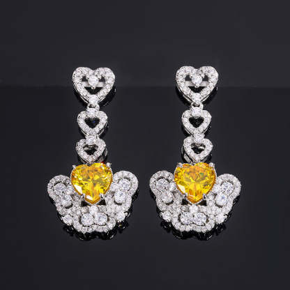 Red/Pink/Yellow Retro Pendant Heart Cut Diamond Luxury 18k White Gold Plated Necklace Earrings Jewelry Set | Mix Mix Style-Mix MIx Style