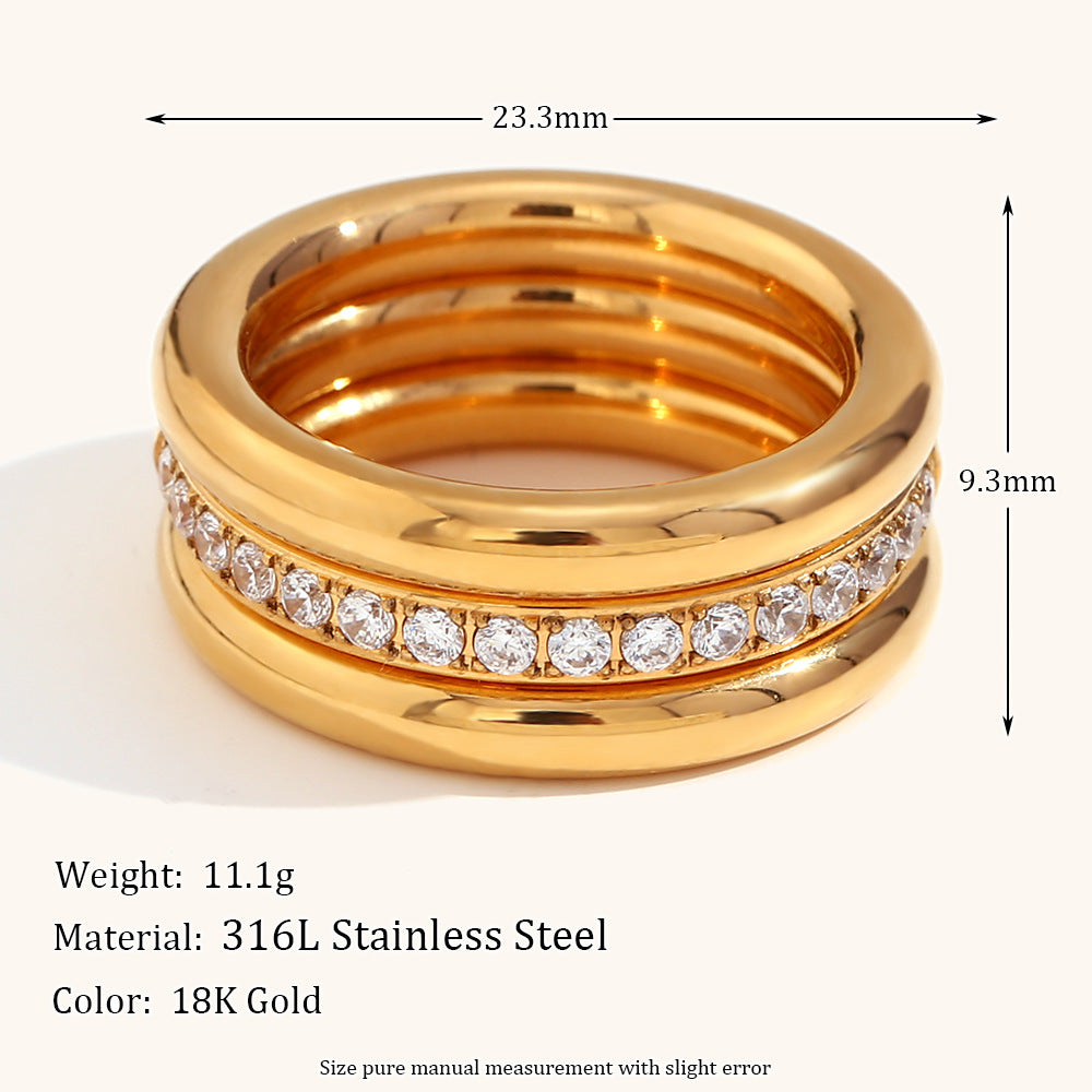 3 Set Style Retro Classic Round White Diamond Elegant Dainty  18k Vermeil Gold Plated Ring Jewelry | Mix Mix Style-Mix MIx Style
