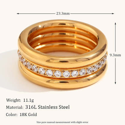 3 Set Style Retro Classic Round White Diamond Elegant Dainty  18k Vermeil Gold Plated Ring Jewelry | Mix Mix Style-Mix MIx Style