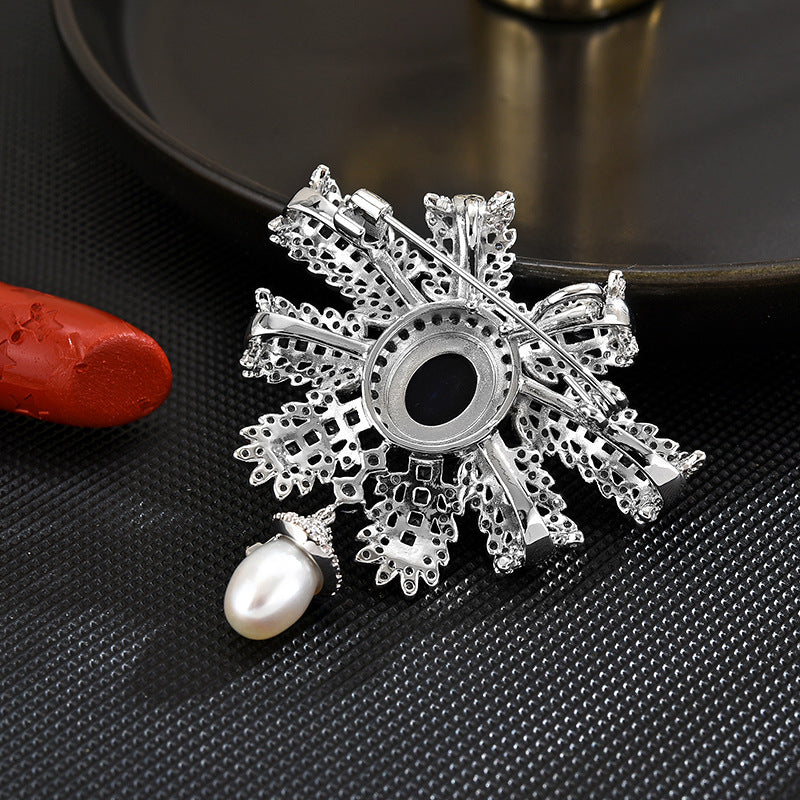 New freshwater pearl two-color blue zircon brooch high-end female exquisite personality brooch pin 2024 new trend-Mix MIx Style