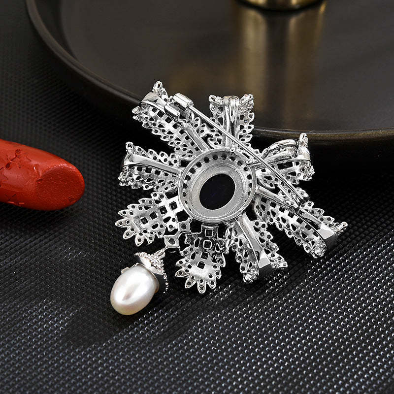 New freshwater pearl two-color blue zircon brooch high-end female exquisite personality brooch pin 2024 new trend-Mix MIx Style