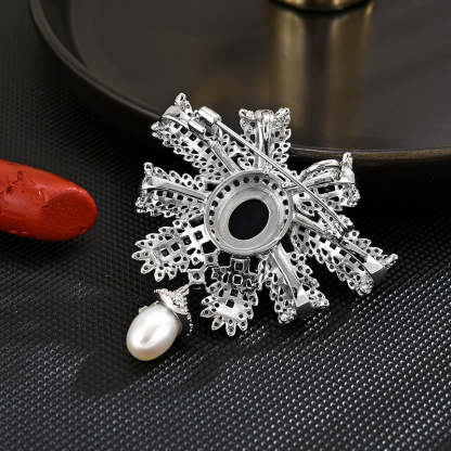 New freshwater pearl two-color blue zircon brooch high-end female exquisite personality brooch pin 2024 new trend-Mix MIx Style