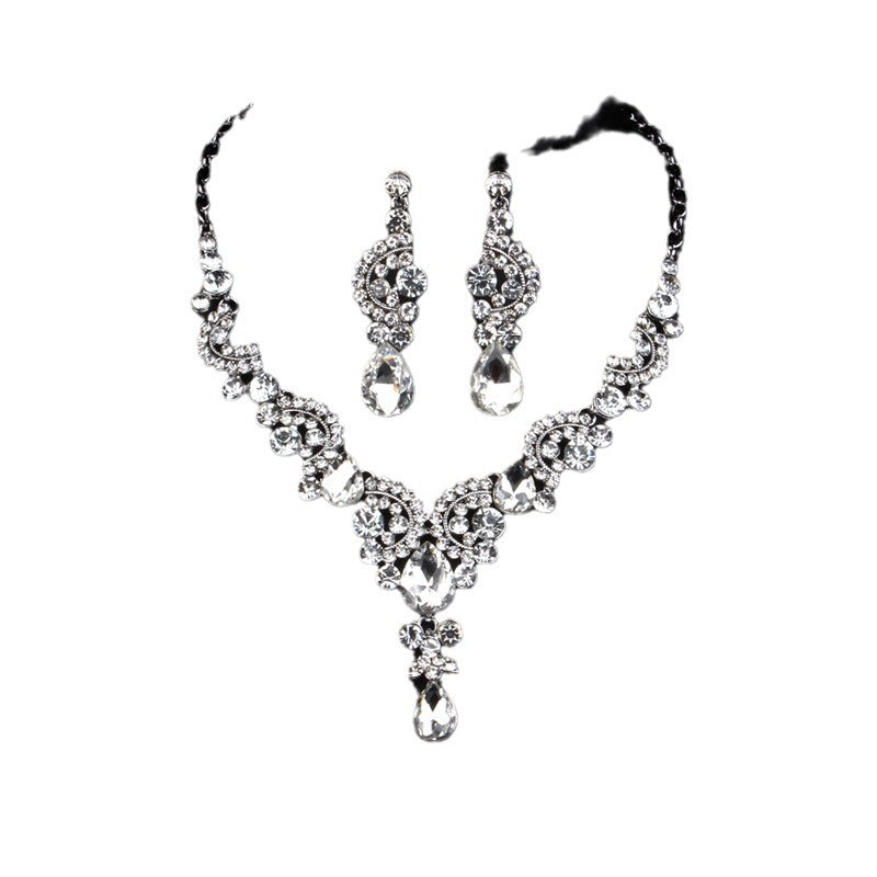 Multicolor Classic Pendant Pear Cut Diamonds Luxurious 18k White Gold Plated Necklace & Drop Earring Jewelry Set | Mix Mix Style-Mix MIx Style