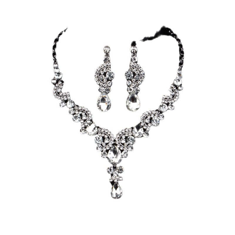 Multicolor Classic Pendant Pear Cut Diamonds Luxurious 18k White Gold Plated Necklace & Drop Earring Jewelry Set | Mix Mix Style-Mix MIx Style