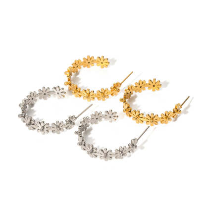Flowers Dainty Trendy Elegant 18k Vermeil/White Gold Plated Hoop Earrings | Mix Mix Style-Mix MIx Style