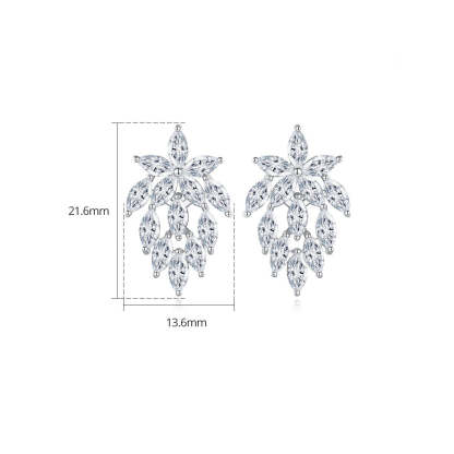 White Leafs Tassel Marquise Cut Moissanite Diamonds Elegant 18k Vermeil Gold Plated Vintage Drop Earrings | Mix Mix Style-Mix MIx Style