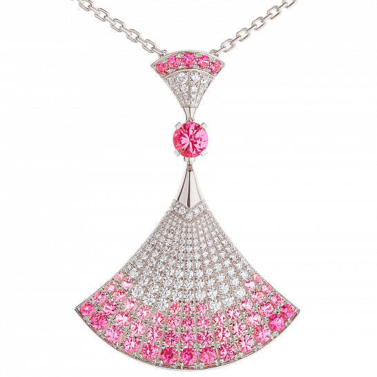 The pendant and necklace are all 925 silver gold-plated high carbon diamond pink sapphire/Fan high pearl series/Big fan ruby necklace-Mix MIx Style