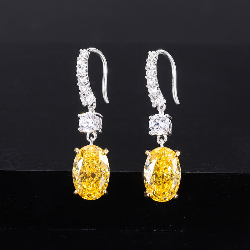 White - Pink - Yellow Classic Oval Shaped Moissanite Diamonds Elegant 18k White Gold Plated Drop Earrings | Mix Mix Style-Mix MIx Style