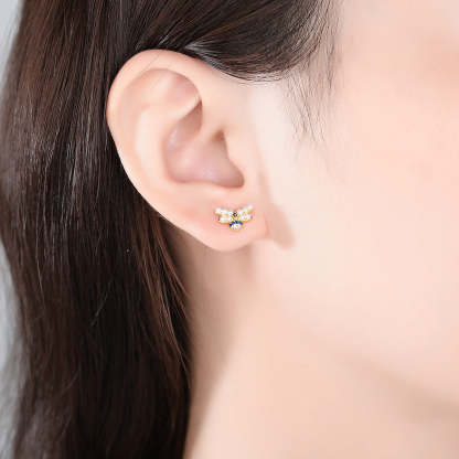 Bee Shaped Akoya Pearls & Moissanite Diamonds  18k Vermeil Gold Plated Vintage Stud Earrings | Mix Mix Style-Mix MIx Style