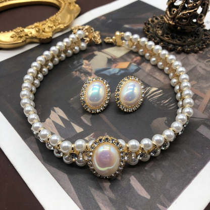 Mabe Pearl Necklace Earrings Studs Ear Clip Set  | Mix Mix Style [Hot Seller]-Mix MIx Style