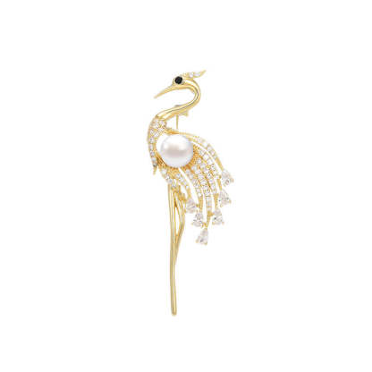New style new Chinese style elegant temperament smart elegant crane high-end freshwater pearl coat brooch accessories-Mix MIx Style