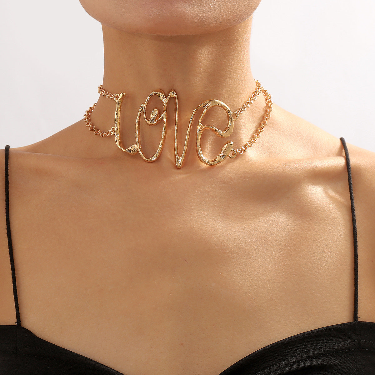 Love Vintage Exaggerated Letters Pendant Luxury 18k Vermeil Gold Plated Choker Necklace Jewelry | Mix Mix Style-Mix MIx Style
