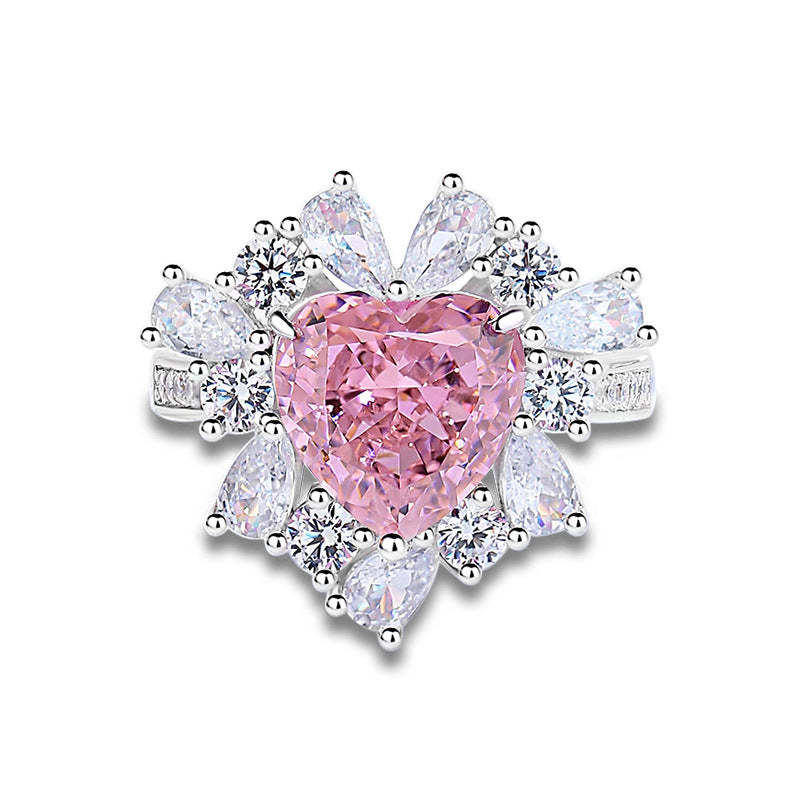 Moissanite Diamond Heart Shape 4 Carat Pink Diamond Ring Engagement Ring [Hot Seller]-Mix MIx Style