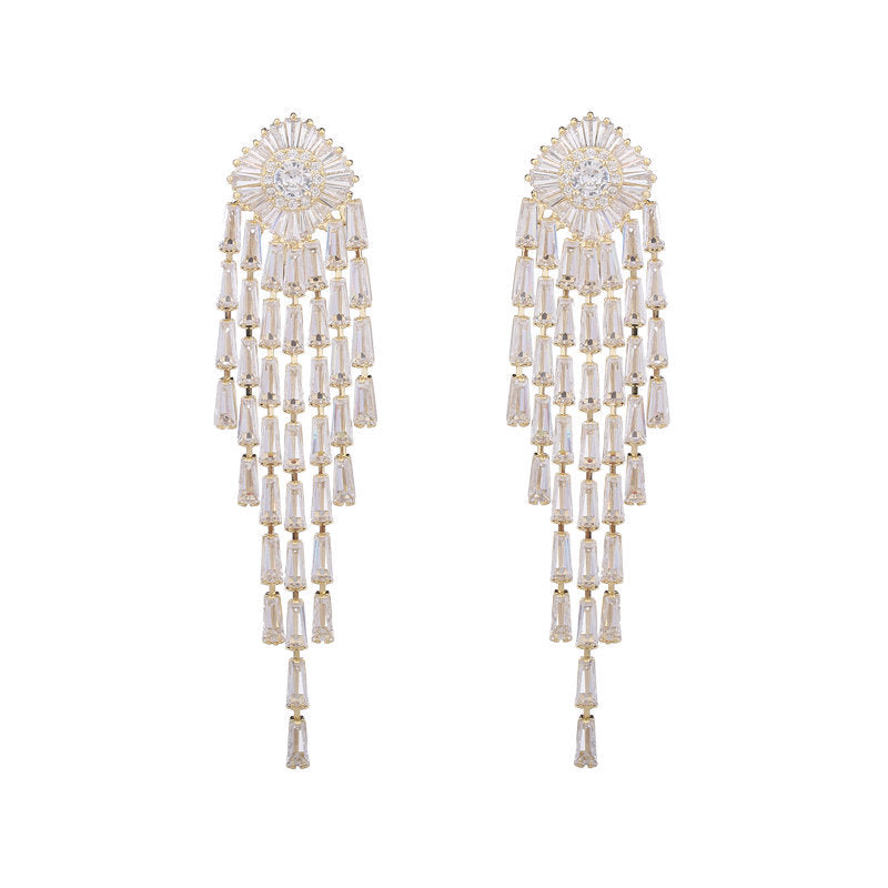 French elegant temperament exaggerated earrings wholesale women's super flash zircon inlaid light luxury high-end long tassel earrings-Mix MIx Style