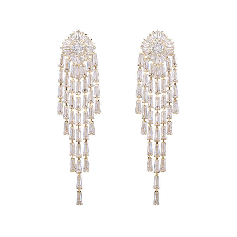 French elegant temperament exaggerated earrings wholesale women's super flash zircon inlaid light luxury high-end long tassel earrings-Mix MIx Style