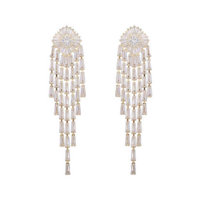 French elegant temperament exaggerated earrings wholesale women's super flash zircon inlaid light luxury high-end long tassel earrings-Mix MIx Style