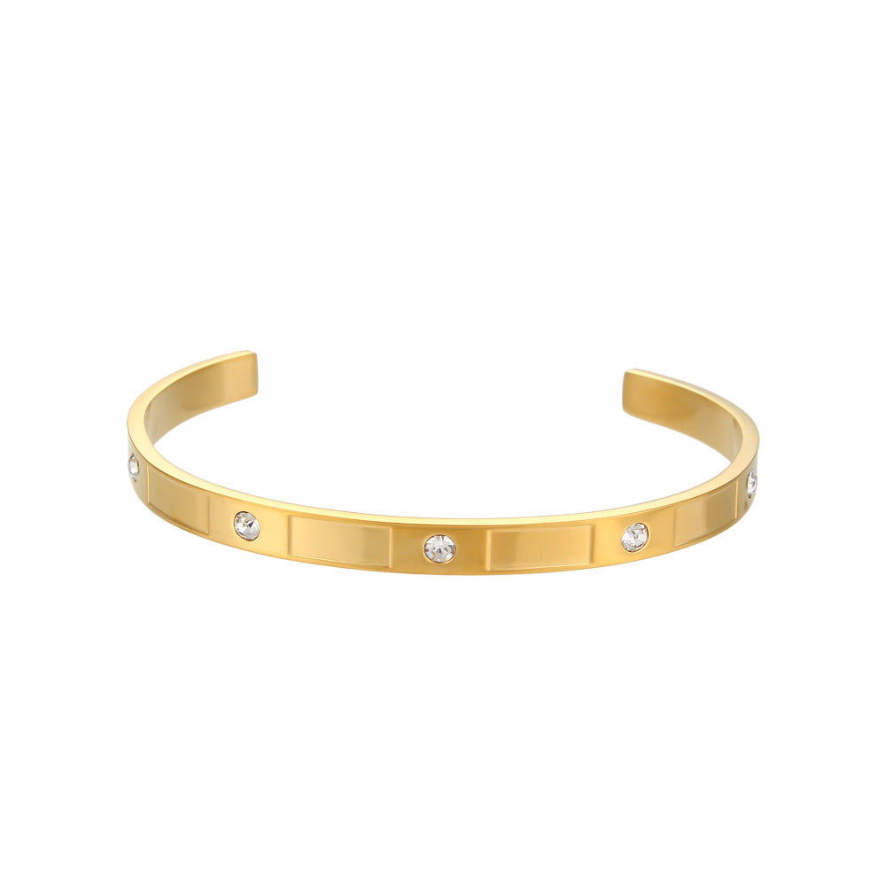 European and American cross-border hot selling rectangular zircon open bracelet simple stainless steel plated 18K gold dripping oil hand jewelry for women-Mix MIx Style