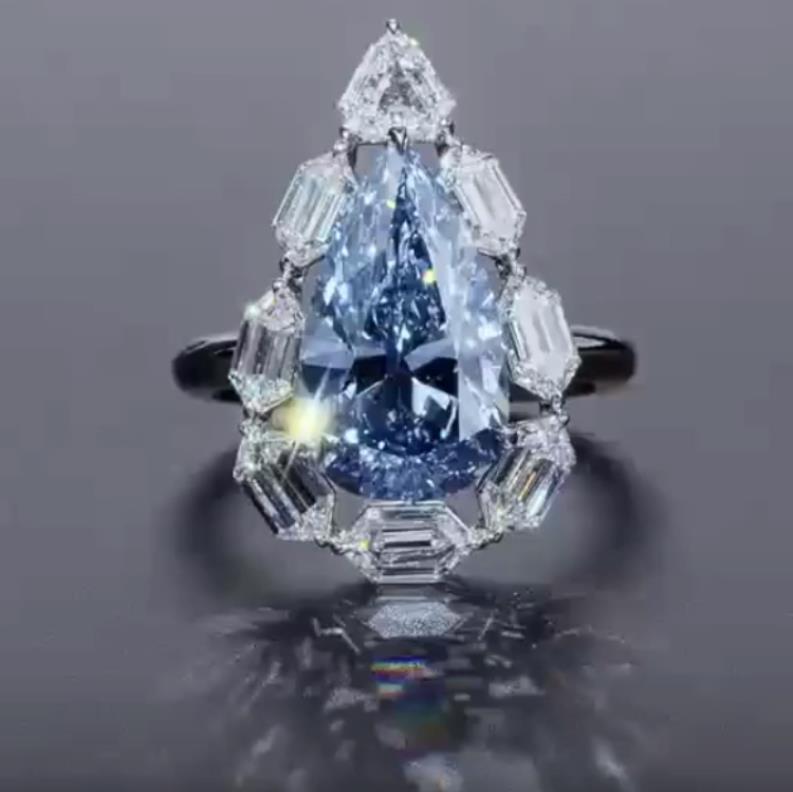 Blue Pear Cut Moissanite Diamond 18k White Gold Plated Engagement Ring | Mix Mix Style-Mix MIx Style