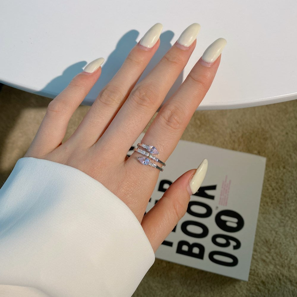 Three Way Pink Pear Cut Moissanite Diamonds 18k White Gold Plated Engagement Ring | Mix Mix Style-Mix MIx Style