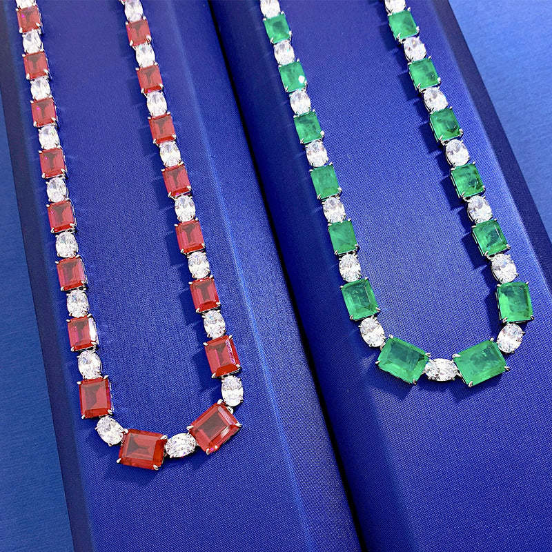 Red Vintage Pendant Radiant Cut Diamonds Elegant 18k Gold Plated Necklace Jewelry | Mix Mix Style-Mix MIx Style