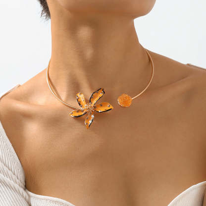 Blue Flower Solid Vintage Retro Luxury 18k Vermeil Gold Plated Open Necklace Jewelry | Mix Mix Style-Mix MIx Style