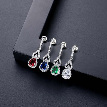 Green - Red - Blue Classic Pear Cut Moissanite Diamonds Elegant 18k White Gold Plated Vintage Retro Drop Earrings | Mix Mix Style-Mix MIx Style