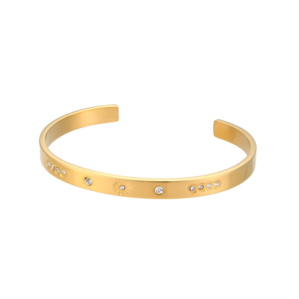 European and American cross-border hot selling eight-pointed star round zircon open bracelet stainless steel round edge five-pointed star zircon hand jewelry for women-Mix MIx Style