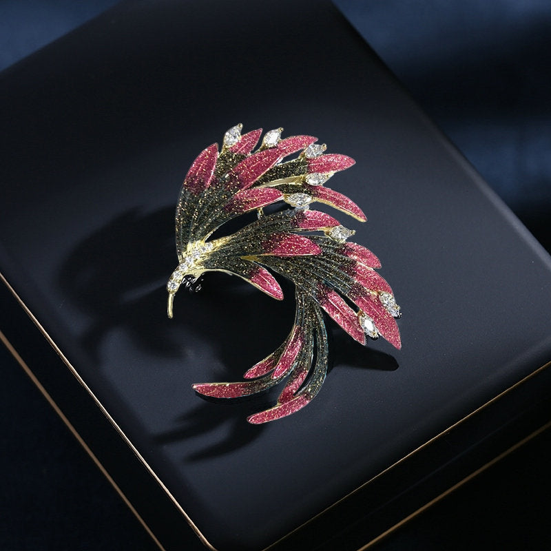 Retro style phoenix corsage cheongsam dress accessories elegant temperament pin Chinese style gradient feather brooch-Mix MIx Style