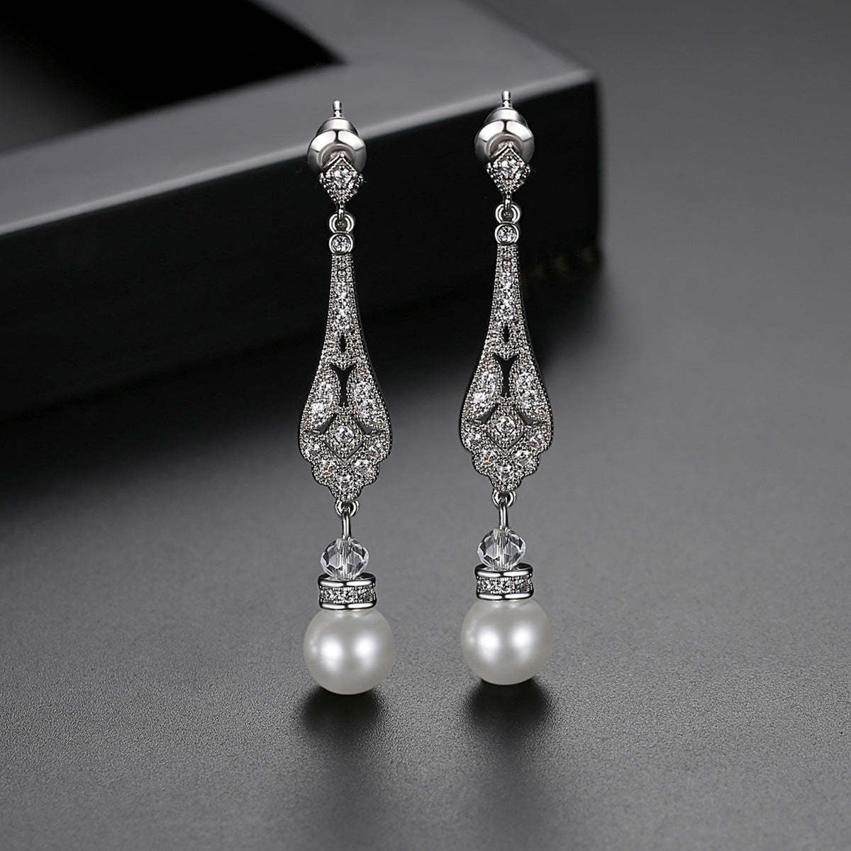 Jinse high-end new long pearl earrings fashionable Korean style simple pearl copper inlaid zircon earrings earrings for women-Mix MIx Style