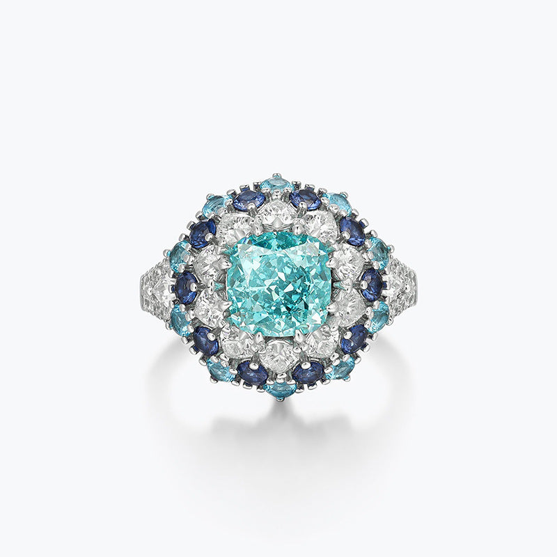 Glam Cushion Sky Blue Cut Moissanite Diamond 4ct 18k White Gold Engagement Ring | Mix Mix Style-Mix MIx Style