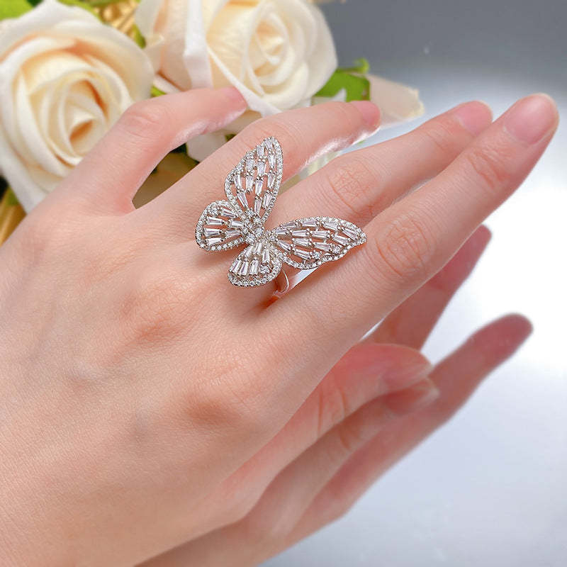 Mujing Jewelry S925 Silver New Style Exaggerated Seiko Butterfly Sterling Silver Ring Wide Version European and American Wholesale Jewelry-Mix MIx Style