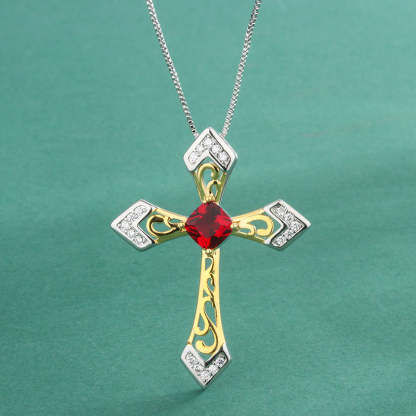 Red Retro Cross Pendant Cushion Cut Diamond Luxury 18k Gold Plated Necklace Jewelry | Mix Mix Style-Mix MIx Style