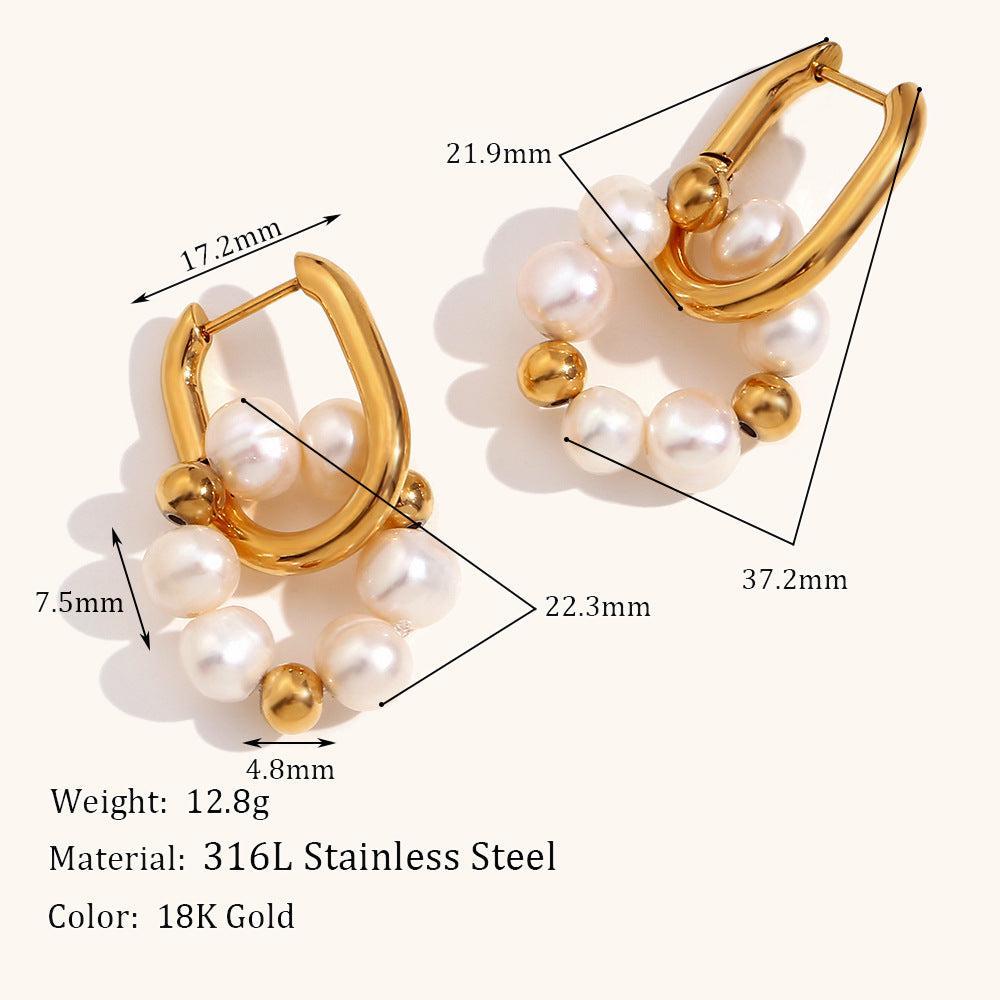 Timeless White Akoya Pearl Beads 18k Vermeil Gold Plated Vintage Retro U-shaped Earrings | Mix Mix Style-Mix MIx Style