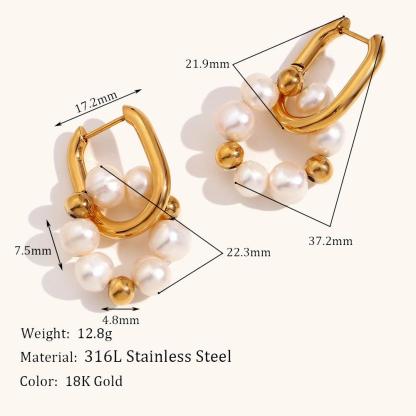 Timeless White Akoya Pearl Beads 18k Vermeil Gold Plated Vintage Retro U-shaped Earrings | Mix Mix Style-Mix MIx Style
