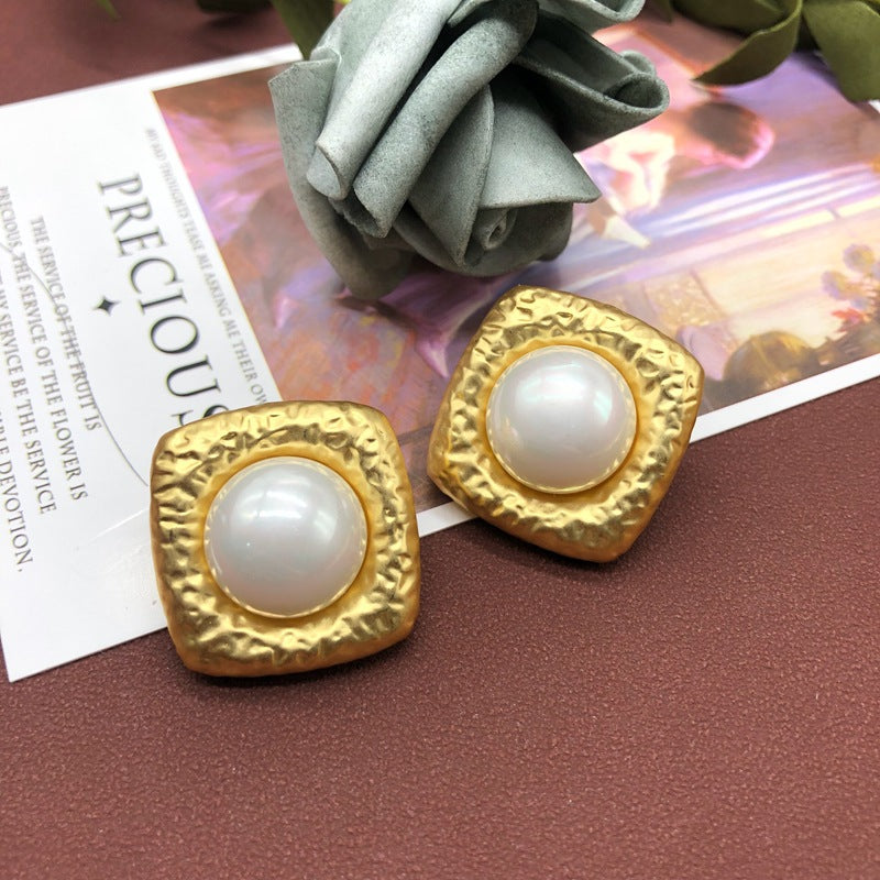 Square Vintage Pendant White Akoya Pearl Luxury 18k Vermeil Gold Plated Necklace Earrings Jewelry Set | Mix Mix Style-Mix MIx Style