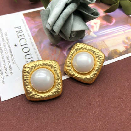 Square Vintage Pendant White Akoya Pearl Luxury 18k Vermeil Gold Plated Necklace Earrings Jewelry Set | Mix Mix Style-Mix MIx Style