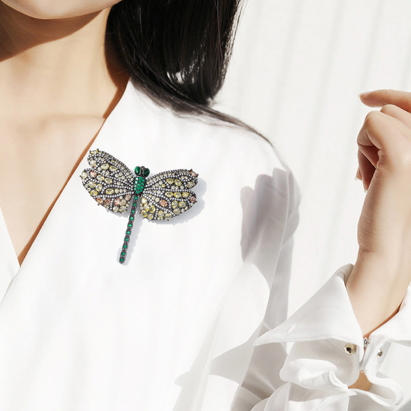 Xiliang Concubine European and American retro Hepburn style copper zircon dragonfly brooch high-end heavy-duty men's and women's clothing corsage-Mix MIx Style