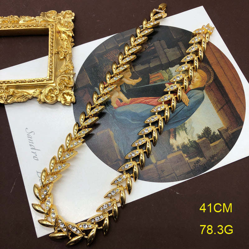 Leafs Retro Diamonds Luxury 18k Vermeil Gold Plated Necklace Bracelet Jewelry Set | Mix Mix Style-Mix MIx Style