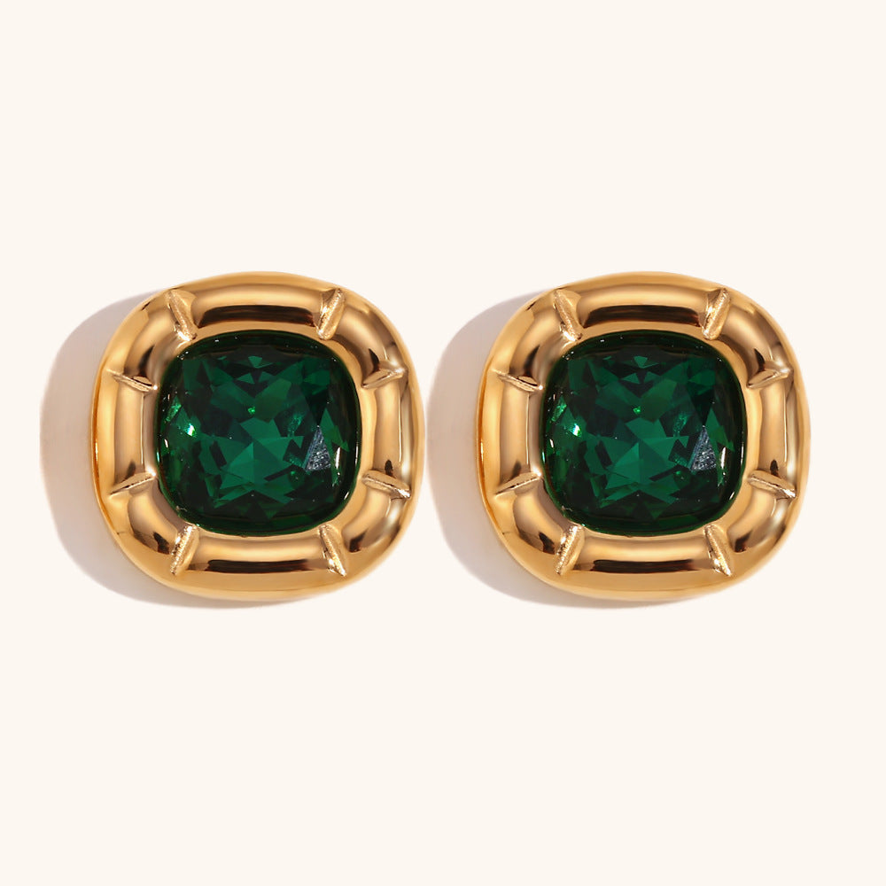 Green/Blue/White Retro Pendant Cushion Diamond Luxury 18k Gold Plated Necklace Earring Ring Jewelry Set | Mix Mix Style-Mix MIx Style