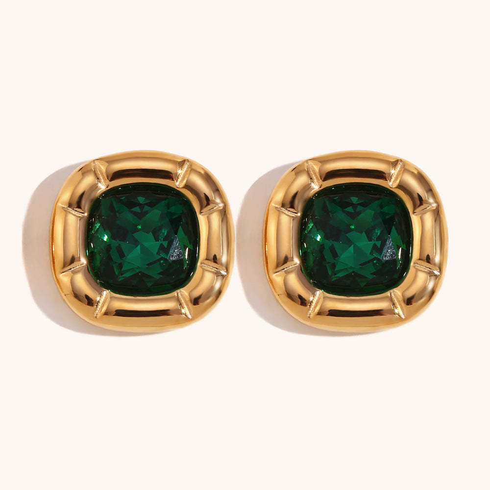Green/Blue/White Retro Pendant Cushion Diamond Luxury 18k Gold Plated Necklace Earring Ring Jewelry Set | Mix Mix Style-Mix MIx Style