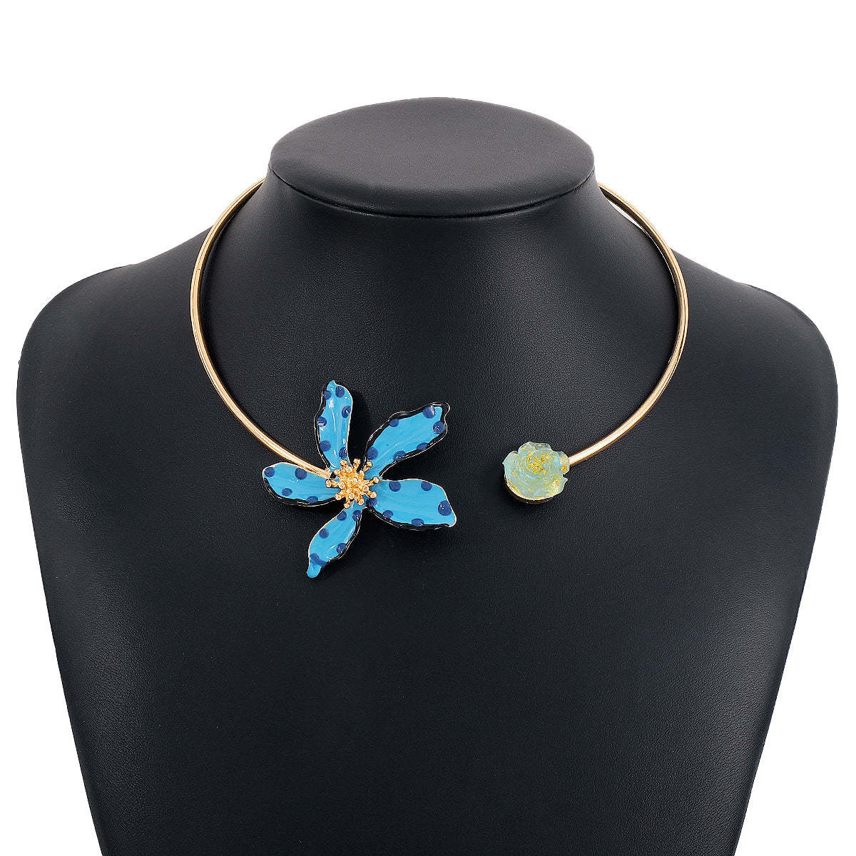 Blue Flower Solid Vintage Retro Luxury 18k Vermeil Gold Plated Open Necklace Jewelry | Mix Mix Style-Mix MIx Style