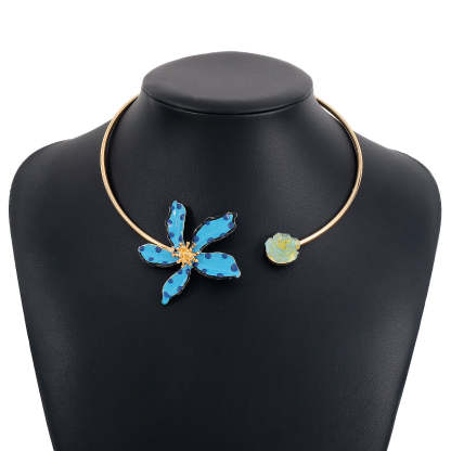 Blue Flower Solid Vintage Retro Luxury 18k Vermeil Gold Plated Open Necklace Jewelry | Mix Mix Style-Mix MIx Style