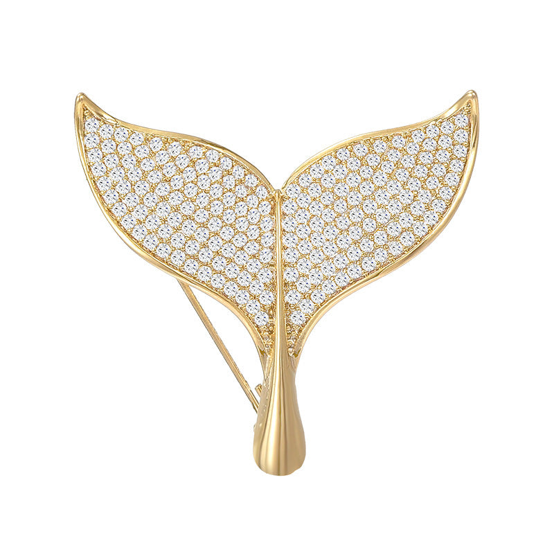 Fashionable and versatile cute fishtail zircon brooch Korean simple temperament suit jacket accessories corsage brooch for women-Mix MIx Style