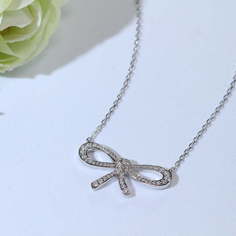 Japanese and Korean sweet temperament S925 silver bow necklace micro-gold-plated daily small fresh short girl clavicle chain-Mix MIx Style